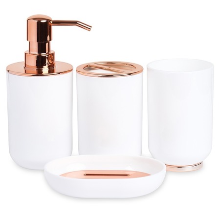 BLUE DONUTS Bathroom Accessory Set, Rose Gold and White, 4 Pieces BD3550359